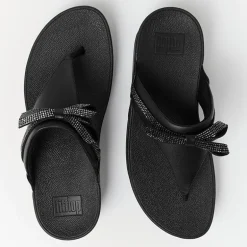 FitFlop Damen Lulu Glitz Schleife Leder Zehensteg Sandalen All Black