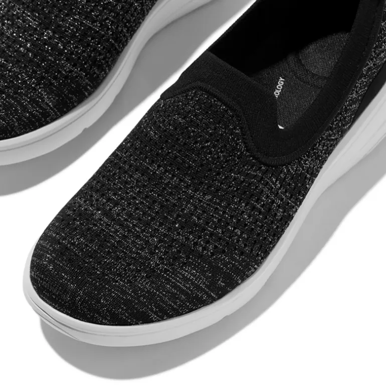 FitFlop Damen Super Q Strick Slip On Sneaker Schwarz/Silvereen