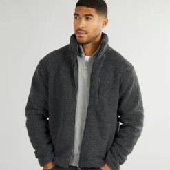 French Connection Fleece aus Borgsweatshirt mit Schalkragen Anthrazit Mel