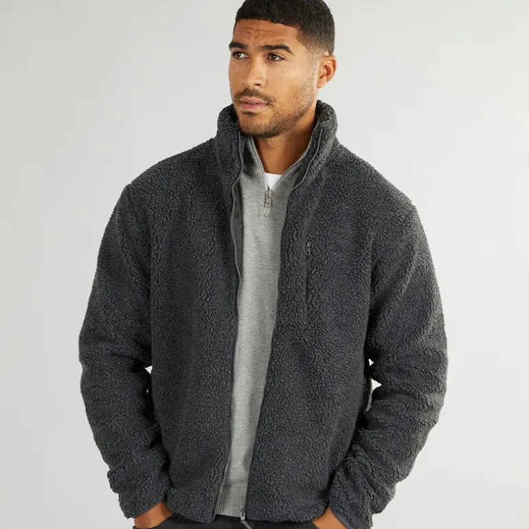 French Connection Fleece aus Borgsweatshirt mit Schalkragen Anthrazit Mel