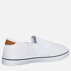 French Connection Herren FCUK Deck Slip On Canvas Sneaker Weiss/Tan At Heel