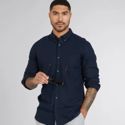 French Connection Herren Hemd mit langem Arm Blau