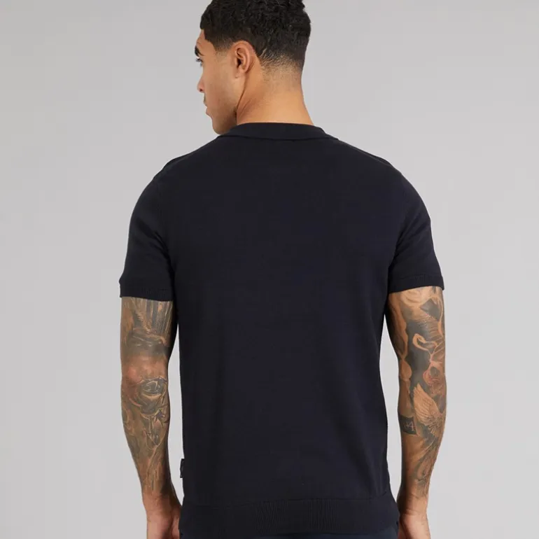French Connection Herren Kurzarm Baumwolle Reißverschluss Strick Polo Hemd Marine
