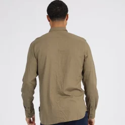 French Connection Herren Linen Hemd mit langem Arm Khaki