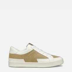 GEOX Damen Blomiee Metallic Trainers Hellgold/Off White Lt Gold/Off White