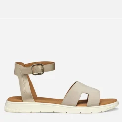 GEOX Damen Dandora Knöchel Riemen Sandalen Hellgold/Hellbraun Lt Gold/Lt Taupe