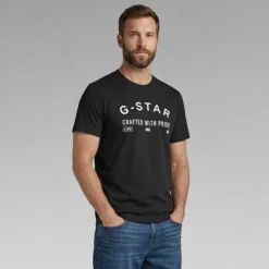 G-STAR Herren Brust Logo T Shirt Dunkel Schwarz Dk Black