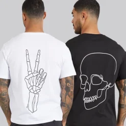 JACK & JONES Herren Egon Druck Zwei Pack T Shirts Schwarz/Weiß