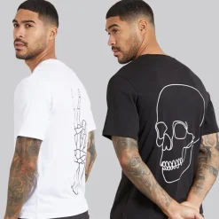JACK & JONES Herren Egon Druck Zwei Pack T Shirts Schwarz/Weiß