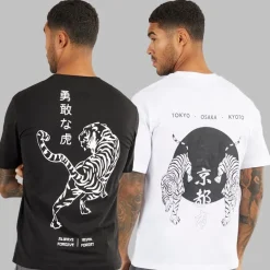 JACK & JONES Herren Lockerer Schnitt Rücken Druck 2er-Pack T-Shirts Schwarz / Weiß