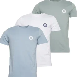 JACK & JONES Herren Neue Tom O-Neck Drei Pack T-Shirts Weiß/Ashley Blau/Milieu Grün