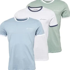 JACK & JONES Herren Ralph Drei-Pack T-Shirts Weiß / Ashley Blau / Grün Milieu