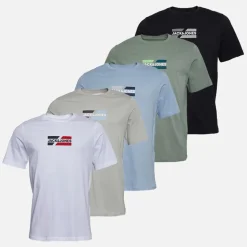JACK & JONES Herren Slash Fünfer Pack T Shirts Bright White/Schwarz/Cashmere Blue/Iceberg Green/Glacier Grey