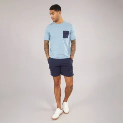 JACK & JONES Herren T Shirt mit Tasche und Shorts Set Mountain Spring/Navy Blazer