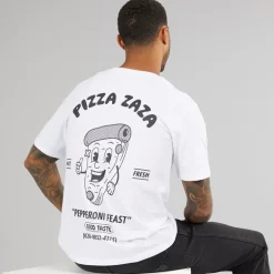 JACK & JONES Herren T-Shirts mit lockerem Schnitt und Rückendruck, 2er Pack Schwarz / Weiß