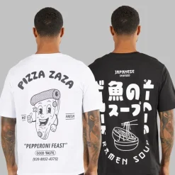 JACK & JONES Herren T-Shirts mit lockerem Schnitt und Rückendruck, 2er Pack Schwarz / Weiß