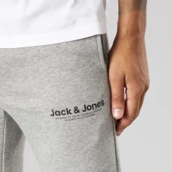 JACK & JONES Herren Vesterbro Jogginghose mit offenem Saum Hellgrau meliert/Schwarz Lgm/Schwarz