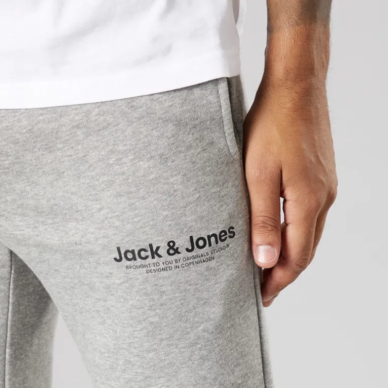 JACK & JONES Herren Vesterbro Jogginghose mit offenem Saum Hellgrau meliert/Schwarz Lgm/Schwarz
