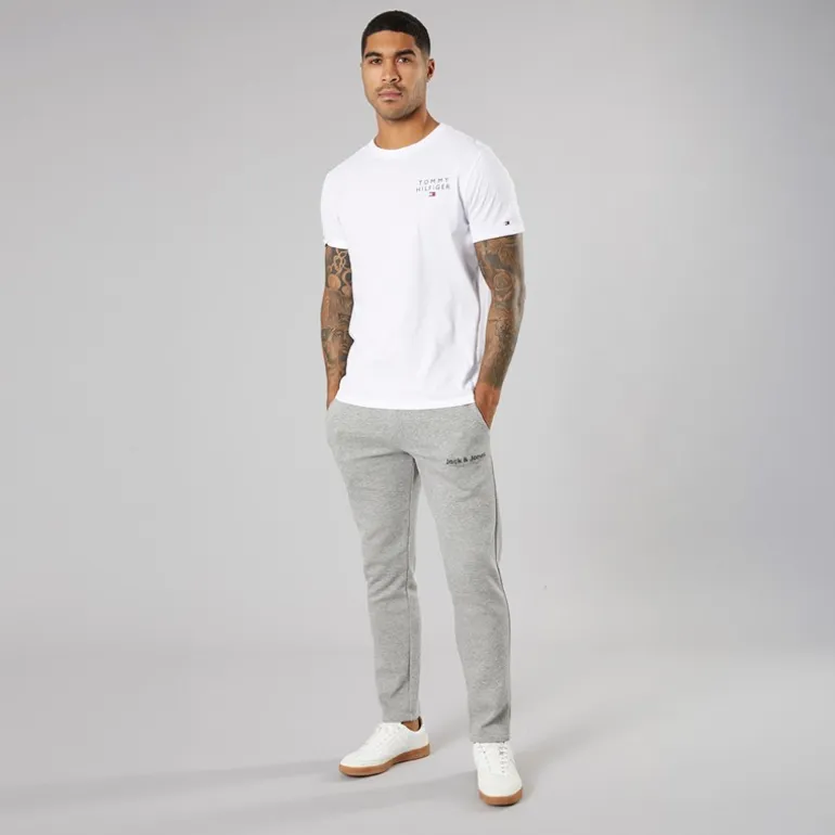 JACK & JONES Herren Vesterbro Jogginghose mit offenem Saum Hellgrau meliert/Schwarz Lgm/Schwarz