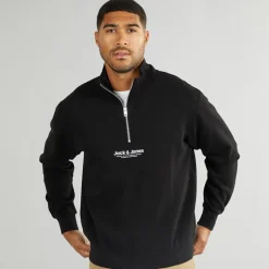 JACK & JONES Herren Vesterbro 1 / 4 Zip Sweatshirt Schwarz / Weiss