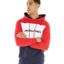 JACK & JONES Hoodie Herren mit Logo-Blockierung Tango Rot