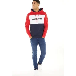 JACK & JONES Hoodie Herren mit Logo-Blockierung Tango Rot