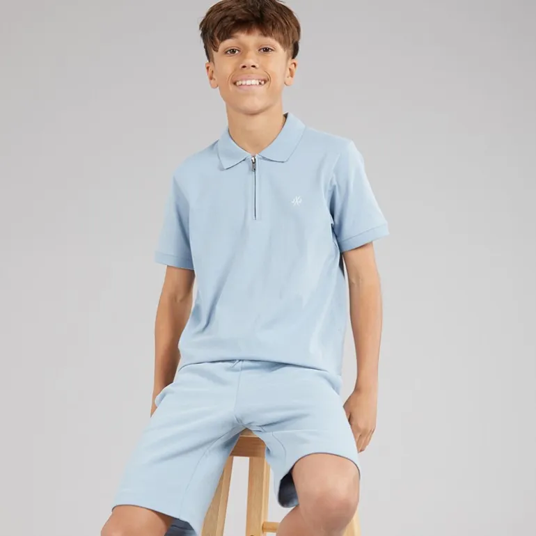 JACK & JONES Junge Basic Reißverschluss T-Shirt Und Shorts Set Ashley Blue