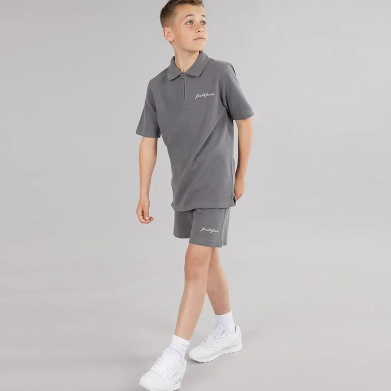 JACK & JONES Junge Basic Reißverschluss Poloshirt Und Shorts Set Castlerock