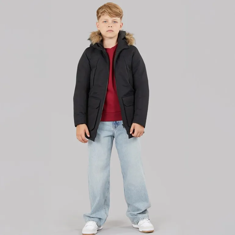 JACK & JONES Junge Parka mit abnehmbarem Fell Schwarz