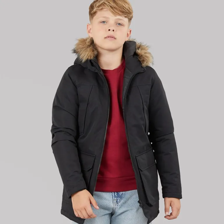 JACK & JONES Junge Parka mit abnehmbarem Fell Schwarz