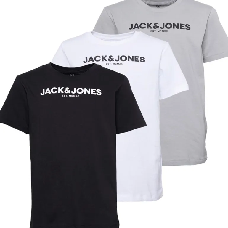 JACK & JONES T-Shirts Junge Harry Drei Pack Weiß / Schwarz / Grau