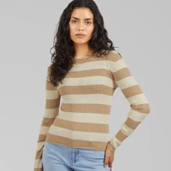 Jacqueline De Yong Damen Pflaume Langarm Strick Pullover Humus