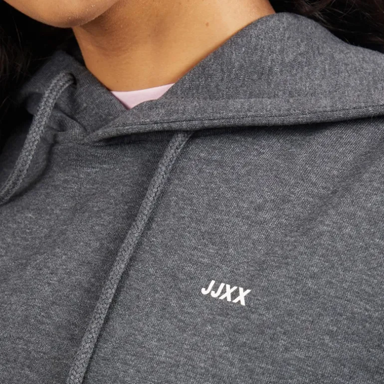 JJXX Damen Abbie Hoodie Dunkelgrau Melangeprint/Weiß JJXX Logo Dark Grey Melangeprint:White Jjxx Logo