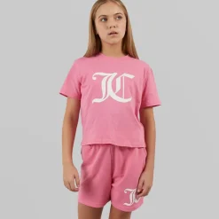 Juicy Couture Mädchen Crop T Shirt Und Shorts Set Rosa