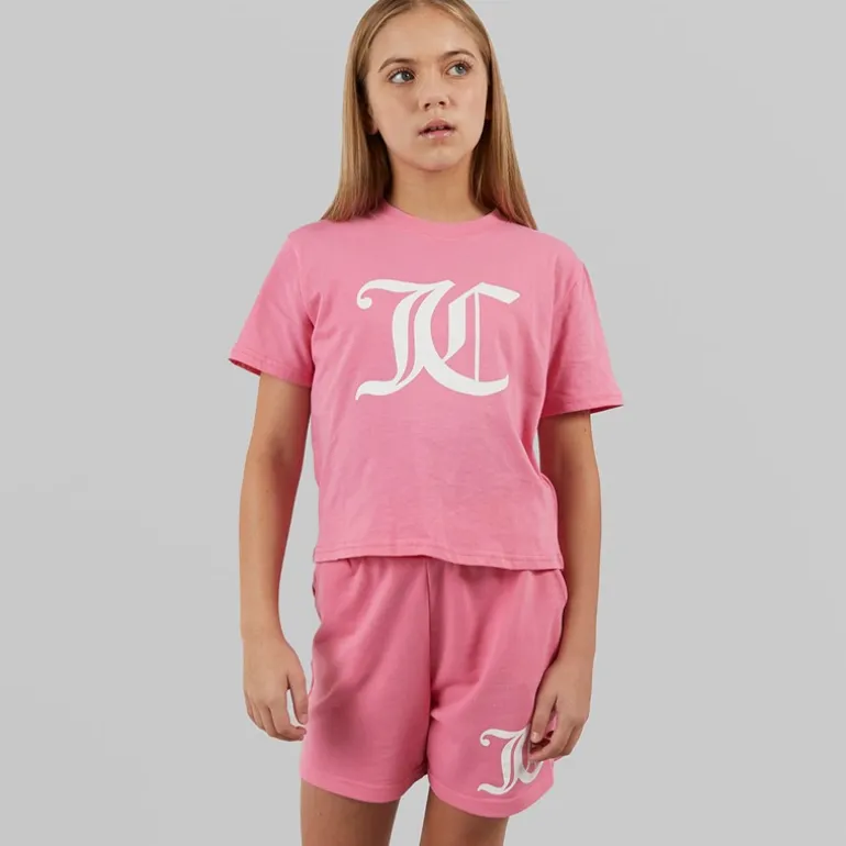 Juicy Couture Mädchen Crop T Shirt Und Shorts Set Rosa