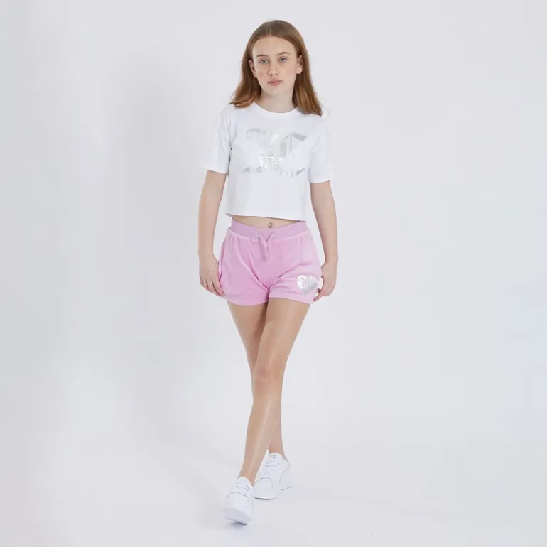 Juicy Couture Mädchen Herz Boxy T Shirt Und Samt Shorts Set Pink Lavender