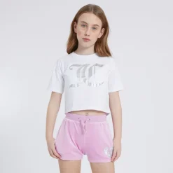Juicy Couture Mädchen Herz Boxy T Shirt Und Samt Shorts Set Pink Lavender