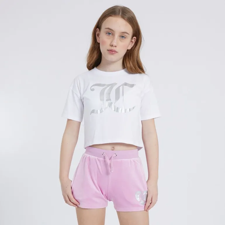 Juicy Couture Mädchen Herz Boxy T Shirt Und Samt Shorts Set Pink Lavender