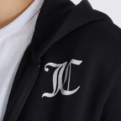 Juicy Couture Mädchen Kapuzenpullover mit Reißverschluss und Jogginghose mit weitem Bein Trainingsanzug Schwarz