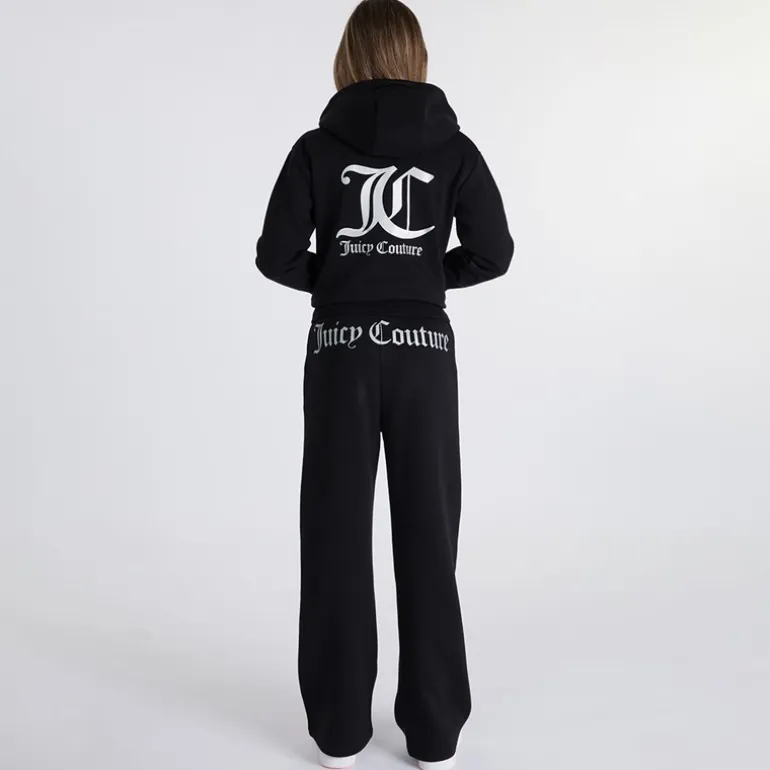 Juicy Couture Mädchen Kapuzenpullover mit Reißverschluss und Jogginghose mit weitem Bein Trainingsanzug Schwarz