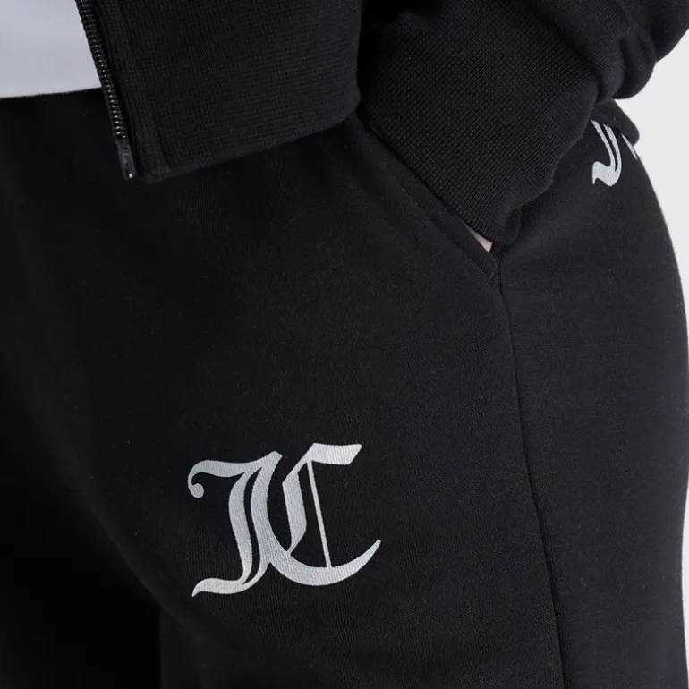 Juicy Couture Mädchen Kapuzenpullover mit Reißverschluss und Jogginghose mit weitem Bein Trainingsanzug Schwarz