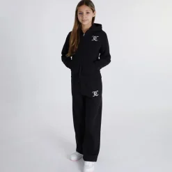 Juicy Couture Mädchen Kapuzenpullover mit Reißverschluss und Jogginghose mit weitem Bein Trainingsanzug Schwarz