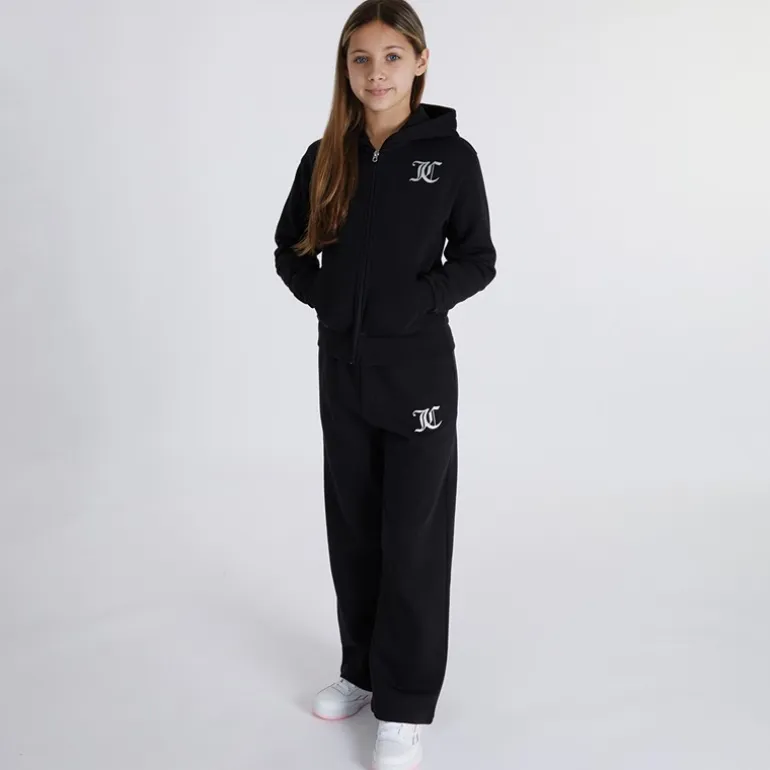 Juicy Couture Mädchen Kapuzenpullover mit Reißverschluss und Jogginghose mit weitem Bein Trainingsanzug Schwarz