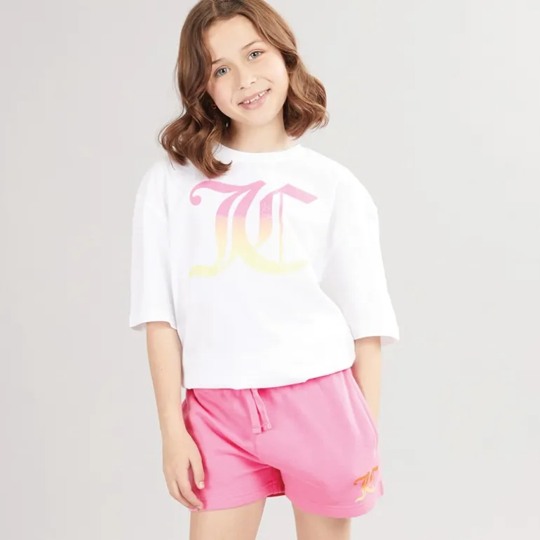 Juicy Couture Mädchen Oversized T Shirt Und Jersey Shorts Set Pink Cosmos