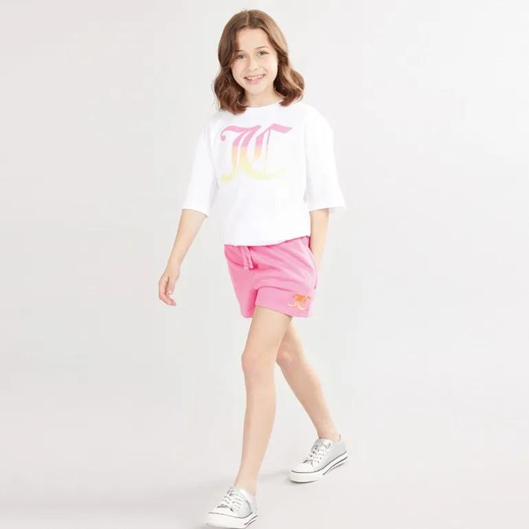 Juicy Couture Mädchen Oversized T Shirt Und Jersey Shorts Set Pink Cosmos