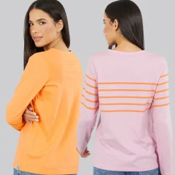 Lagooners Damen Maulbeere Zwei Pack T Shirts Rosa/Orange