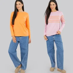 Lagooners Damen Maulbeere Zwei Pack T Shirts Rosa/Orange