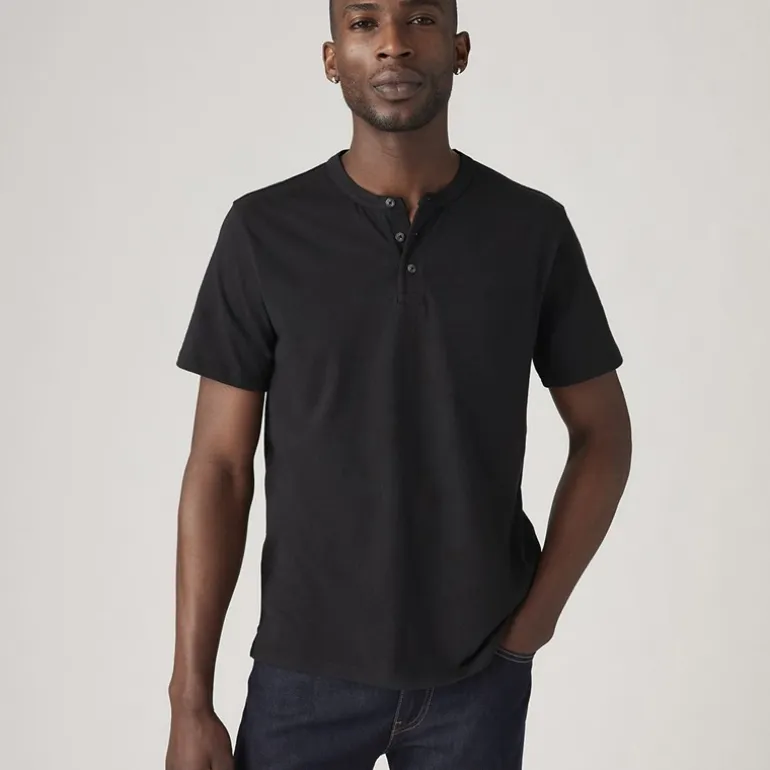 Levi's Herren Kurzarm HM T-Shirt Henley Mineral Black