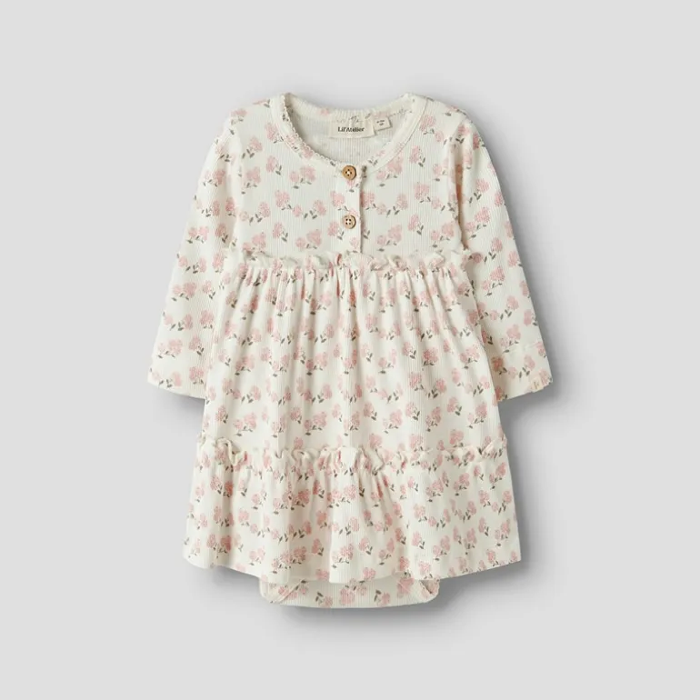 Lil' Atelier Mädchen Gago Langarm Kleid Coconut Milk