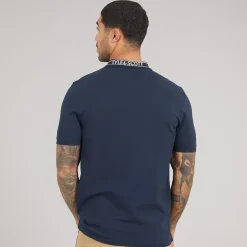 Lyle And Scott Vintage Herren Logo Rippen Polo Hemd Y070 Dark Navy/Bone White